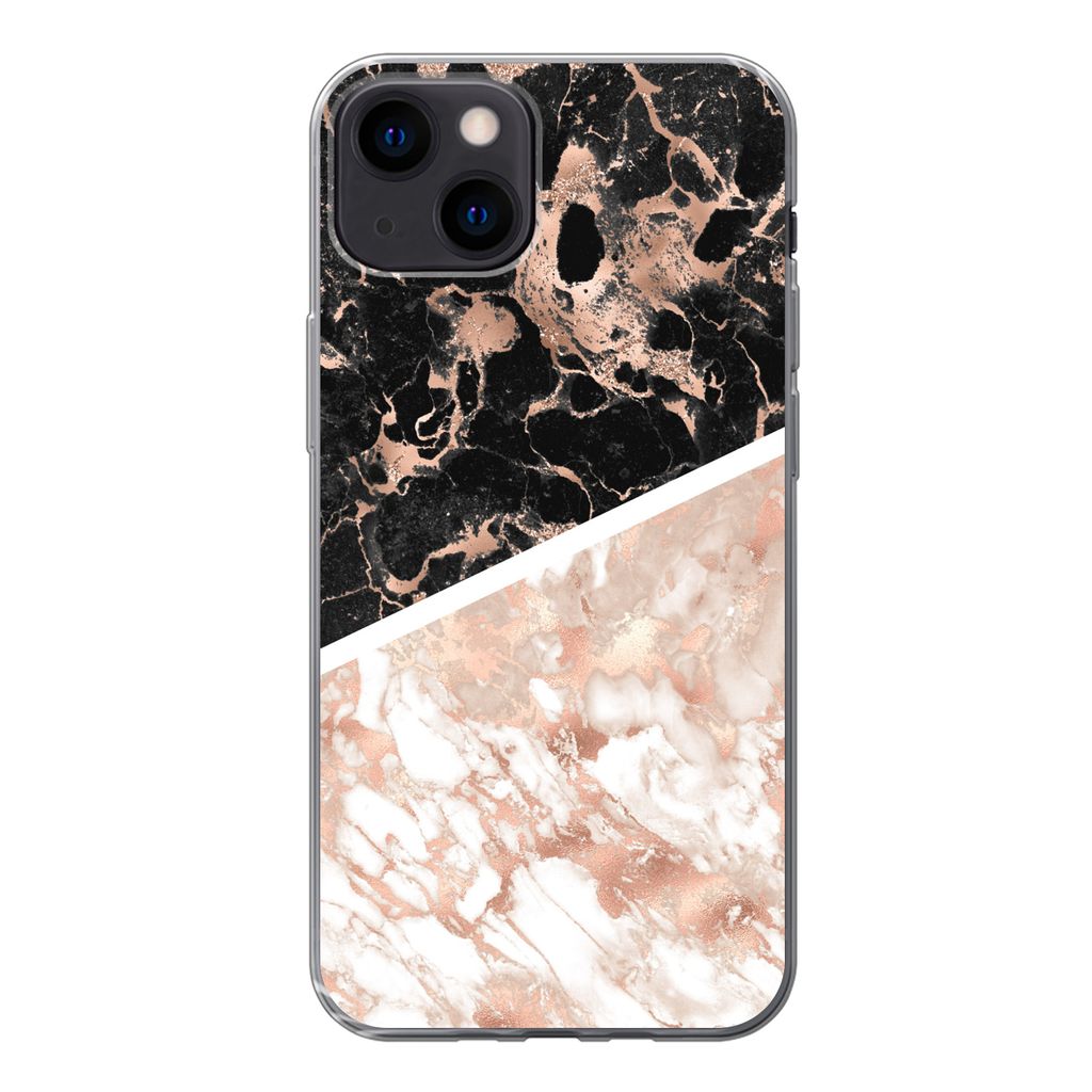 MuchoWow Handyhülle Schutzhülle Hülle für iPhone 13 Marmor - Rosa - Weiß - Schwarz Silikon Softcase Handy Hülle - Karteninhaber