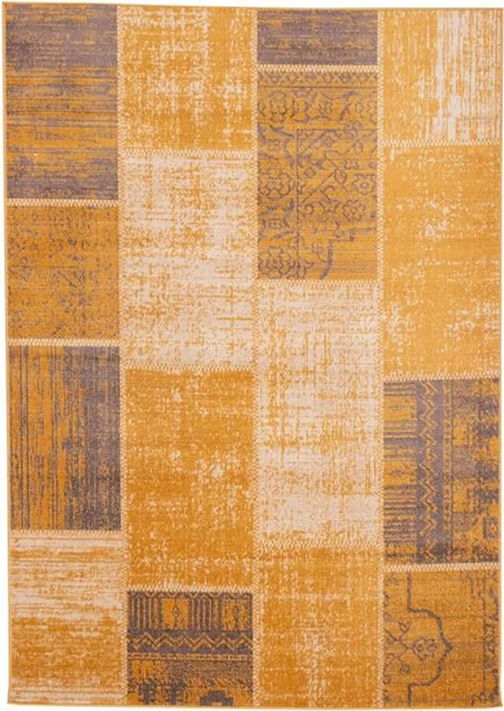Tapis Volero Spring style patchwork résistant ocre et taupe 80x150 cm