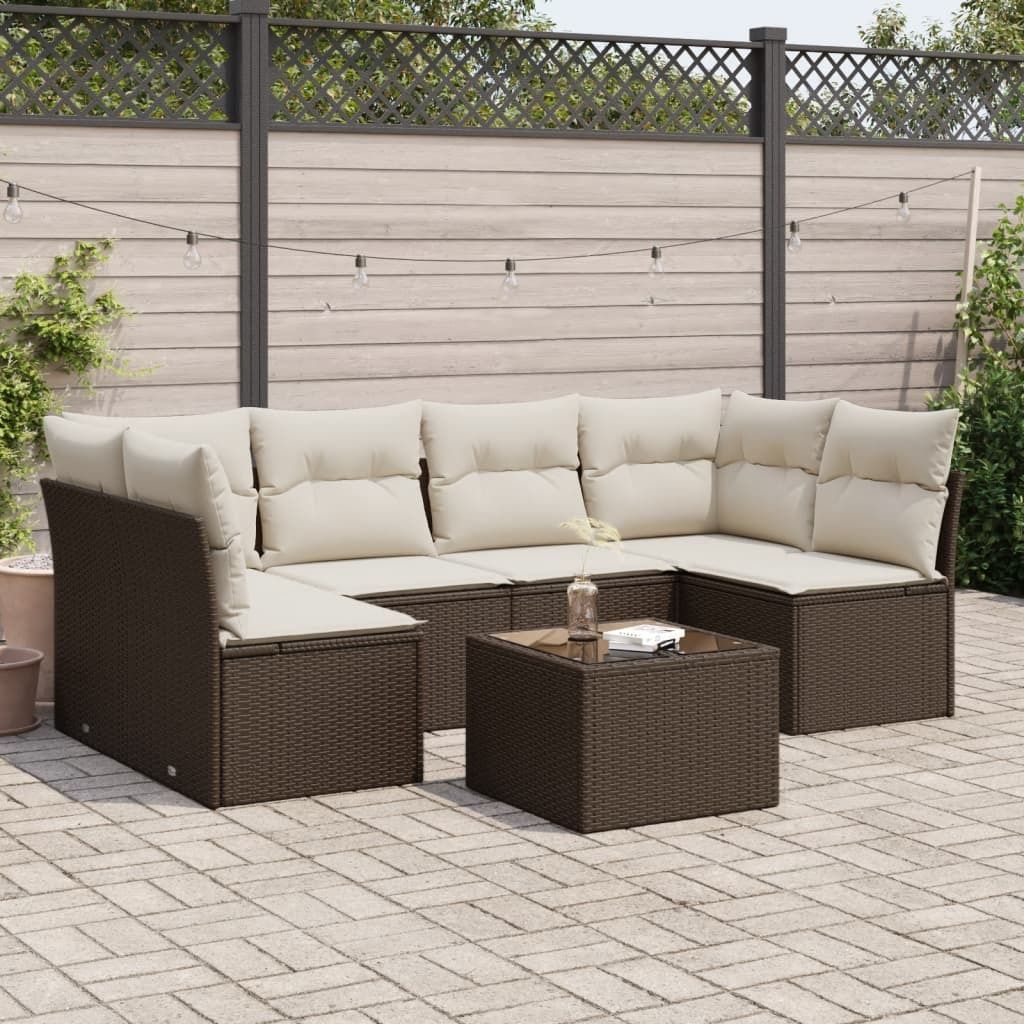 Maison Exclusive - 7-tlg. Garten-Sofagarnitur mit Kissen Braun Poly Rattan