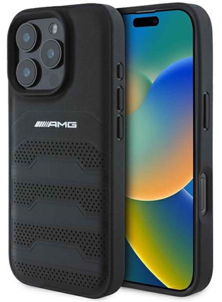 Etui Amg kožené reliéfne línie čierne logo na Iphone 16 Pro Obrázok produktu 