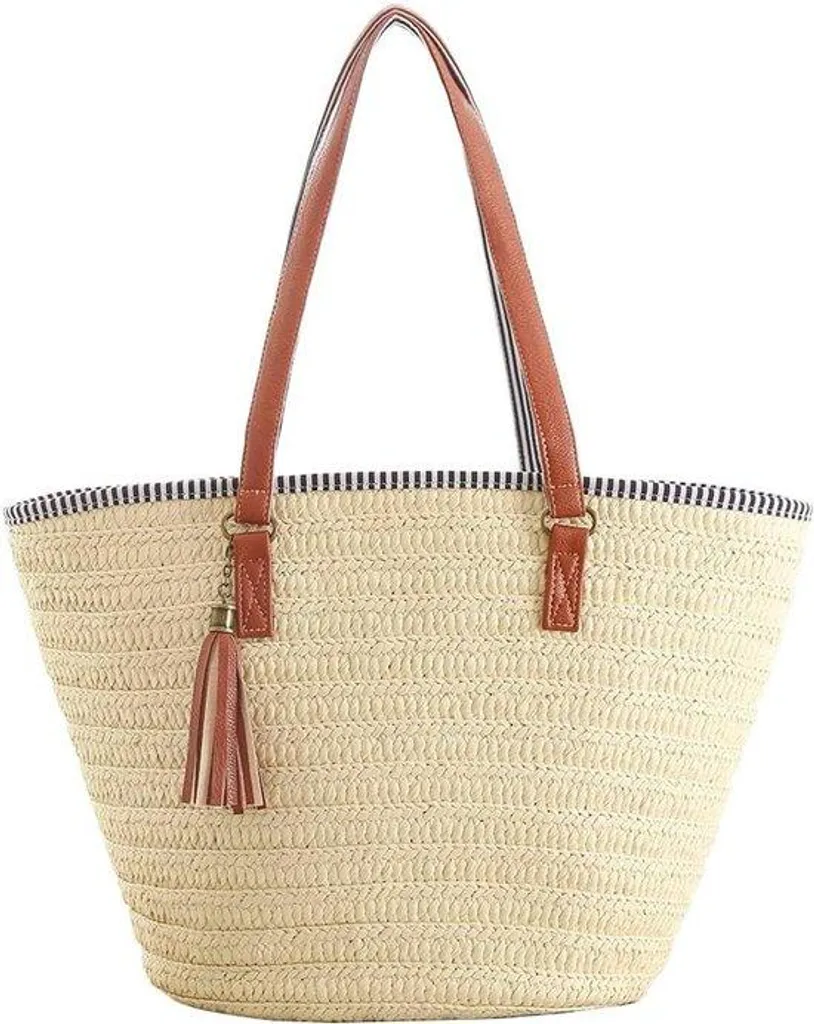 Sac de plage bohème à finitions brossées et poignée cuir véritable