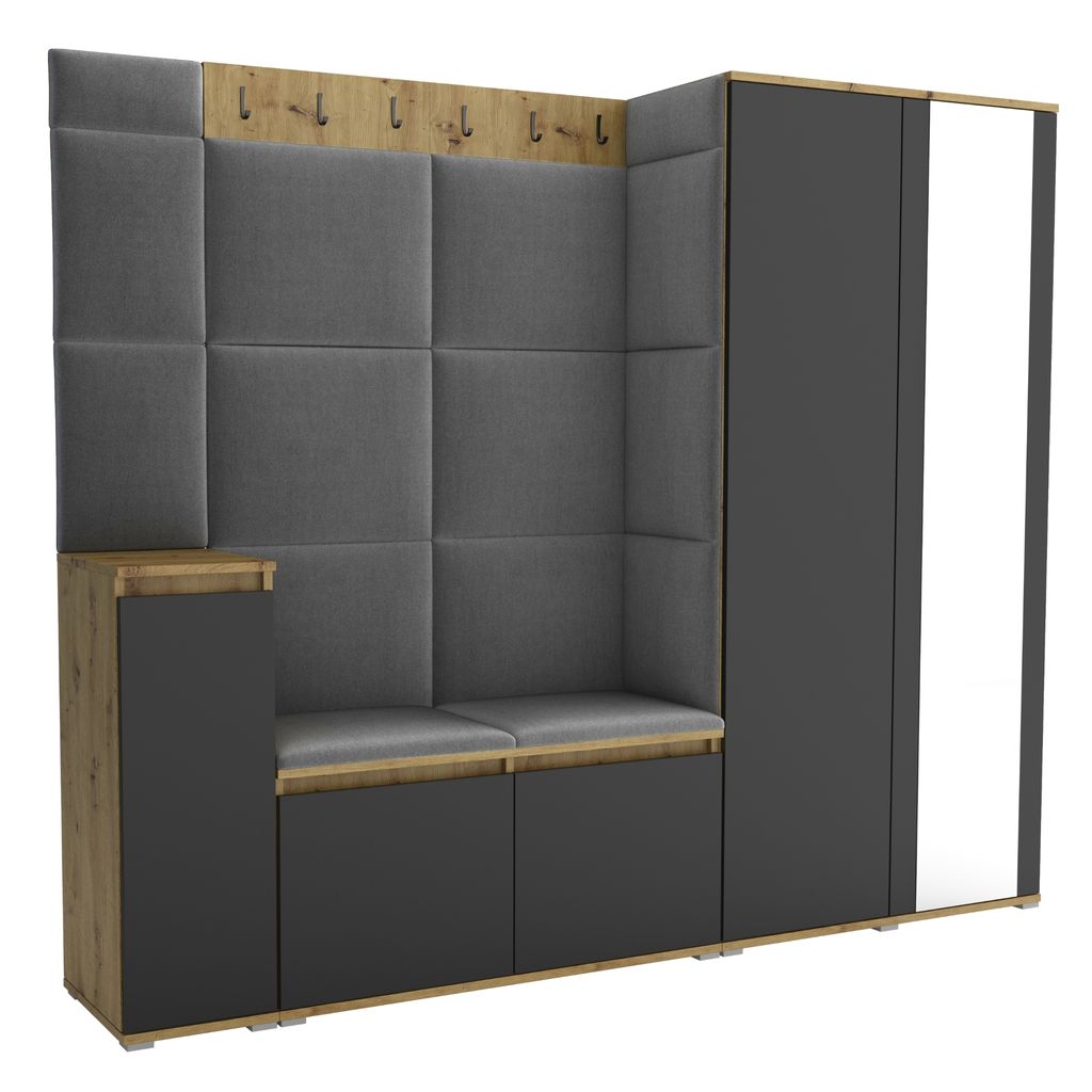 Garderobe LUTON 8 ARTISAN -BLACK 33 - Farbe: Schwarz, moderne Garderobe 40x220x186 cm, funktionelle Lösung für den Flur, Garderobe, Möbel für d...