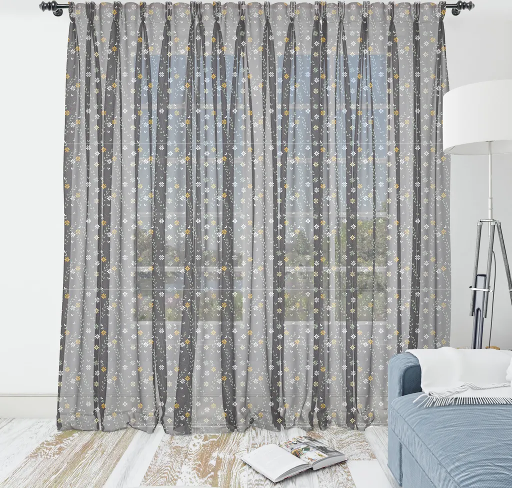 Tenture murale décorative camomille en satin soyeux gris 240 x 274 cm