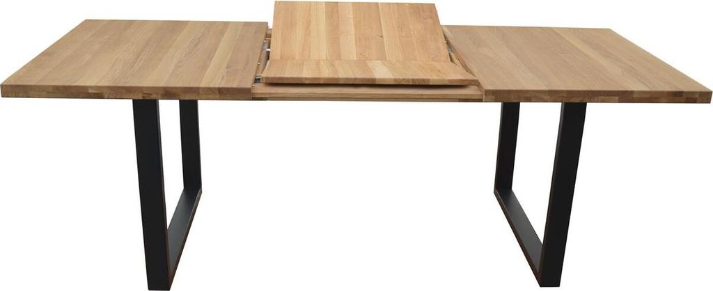 AMOS-140 ausziehbares Esstisch "Butterfly-Einlage +70cm" Wildeiche Massivholz geölt Naturfarbe U-Gestell Schwarz Matt in Loft/Industrial Style