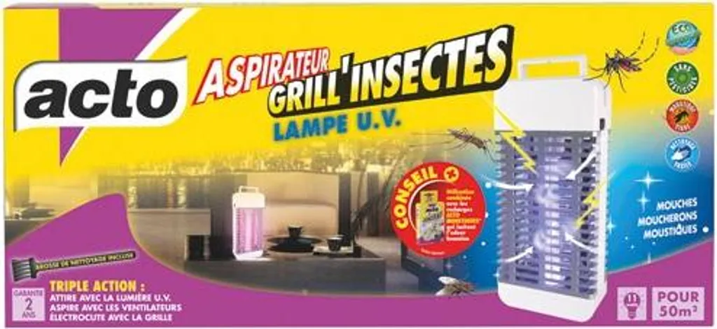 Grille-insectes Acto aspirateur et lampe UV 50m² pour maison et terrasse