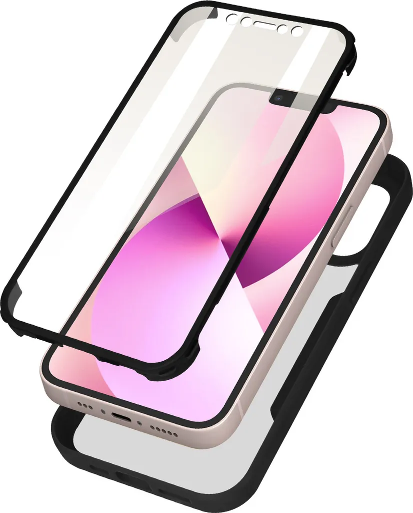 Avizar, custodia 360° per iPhone 13 Mini Resistente agli urti Guscio rigido con cornice in silicone, nero trasparente
