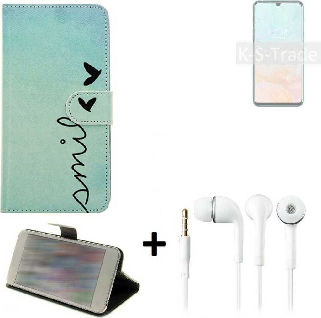 K-S-Trade Schutz Hülle Handy Hülle kompatibel mit Doogee N20 Pro 360° Wallet Case Schutz Hülle ''smile'' inkl. Ohrstöpsel Smartphone cover