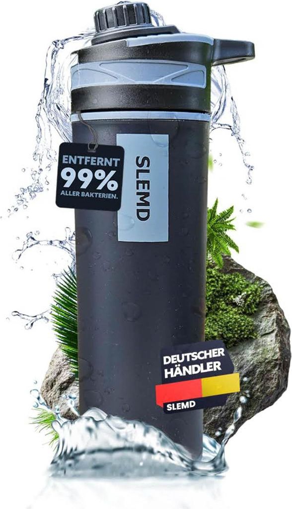 SLEMD Outdoor Wasserfilter Trinkflasche 800ml; Wasseraufbereitung; filtert Bakterien, Viren, Partikel, Schwermetalle.