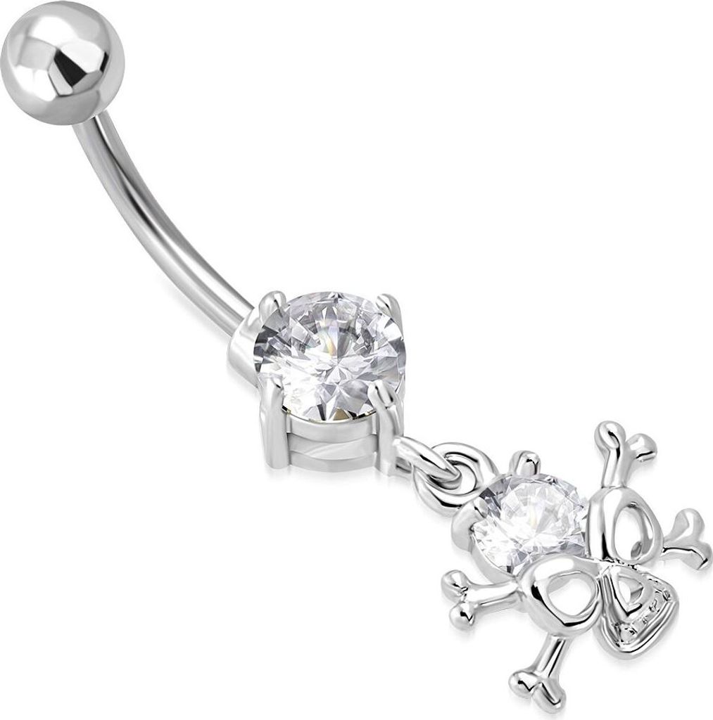 Bauchnabelpiercing Totenkopf Anhänger Zirkonia Kristalle Bananabell Chirurgenstahl 316L Edelstahl Autiga silber