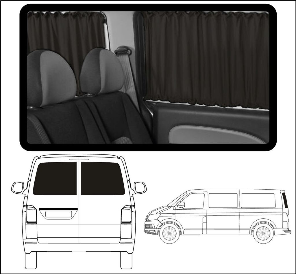 Maß Gardinen für Crafter Mercedes Sprinter W906 nur für 3 Fenster (726-1) in Schwarz