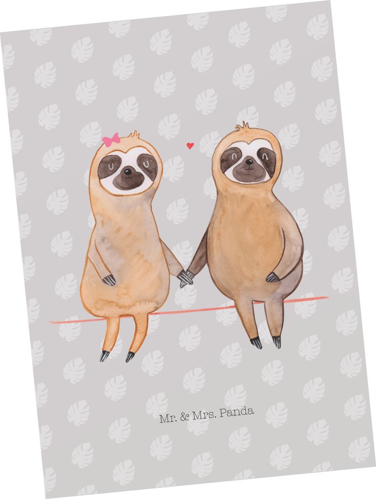 Mr. & Mrs. Panda Postkarte Faultier Pärchen - Grau Pastell - Geschenk, Liebe, Ansichtskarte, Grußkarte, Ansichtskarten, Relaxen, Postkarten, bild...