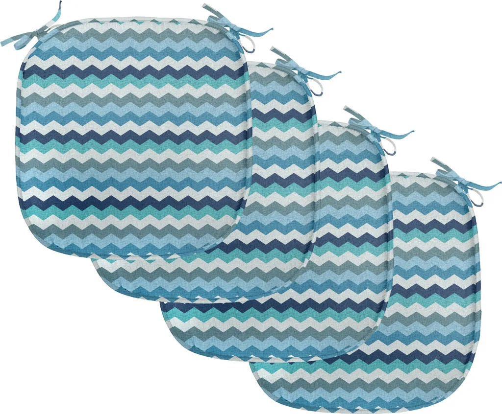 ABAKUHAUS Imbottitura impermeabile per sedie da sala da pranzo, strisce zigzag retrò, cuscino decorativo impermeabile con cinturini per sedie da cucina, 40 cm x 40 cm, confezione da 4, azzurro blu navy