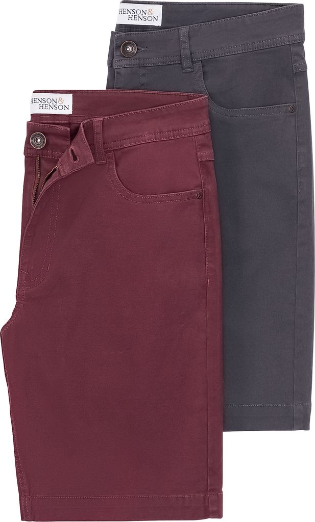 HENSON&HENSON 2er Pack 5-Pocket-Bermudas, formstabiles Twillgewebe mit Stretch