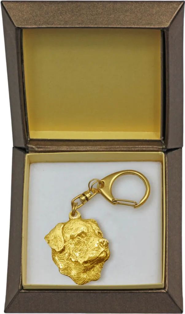 Rottweiler II Portachiavi e Collana Art-Dog Oro 24ct - Regalo Esclusivo