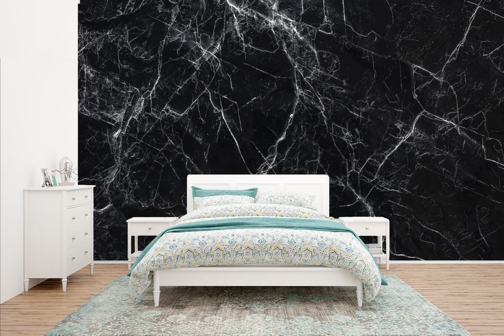 MuchoWow Fototapete für Wohnzimmer oder Schlafzimmer Wandtapete Vinyl Motivtapete Marmor - Stein - Linie - Marmoroptik - Schwarz - Luxus - 400x2...
