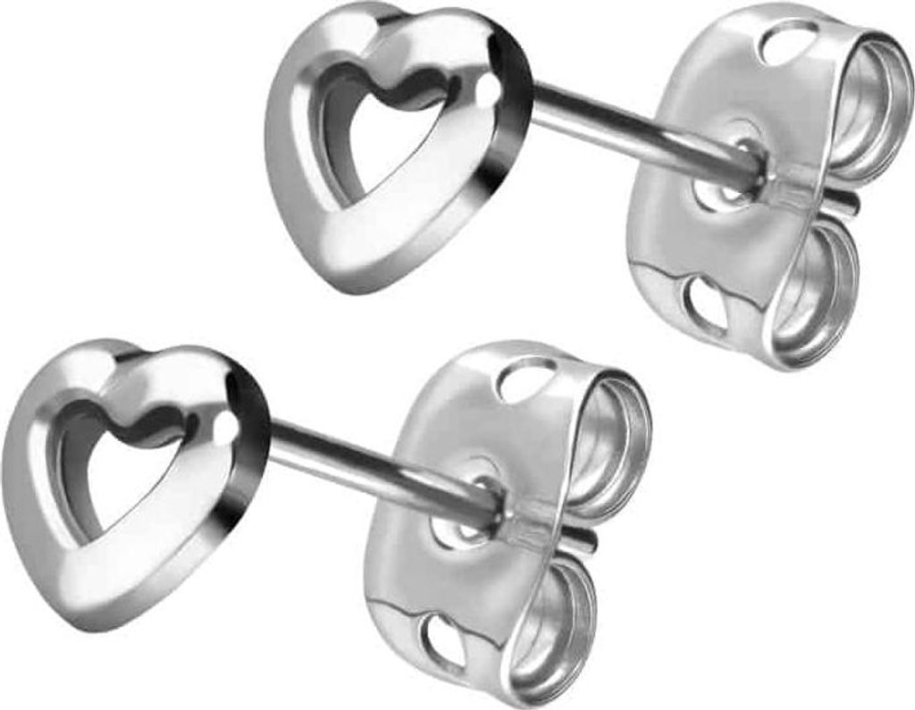 Titan Ohrstecker Herz, paarweise, Stabstärke 0,8 mm, Stablänge 11 mm, Design 6x5,5 mm