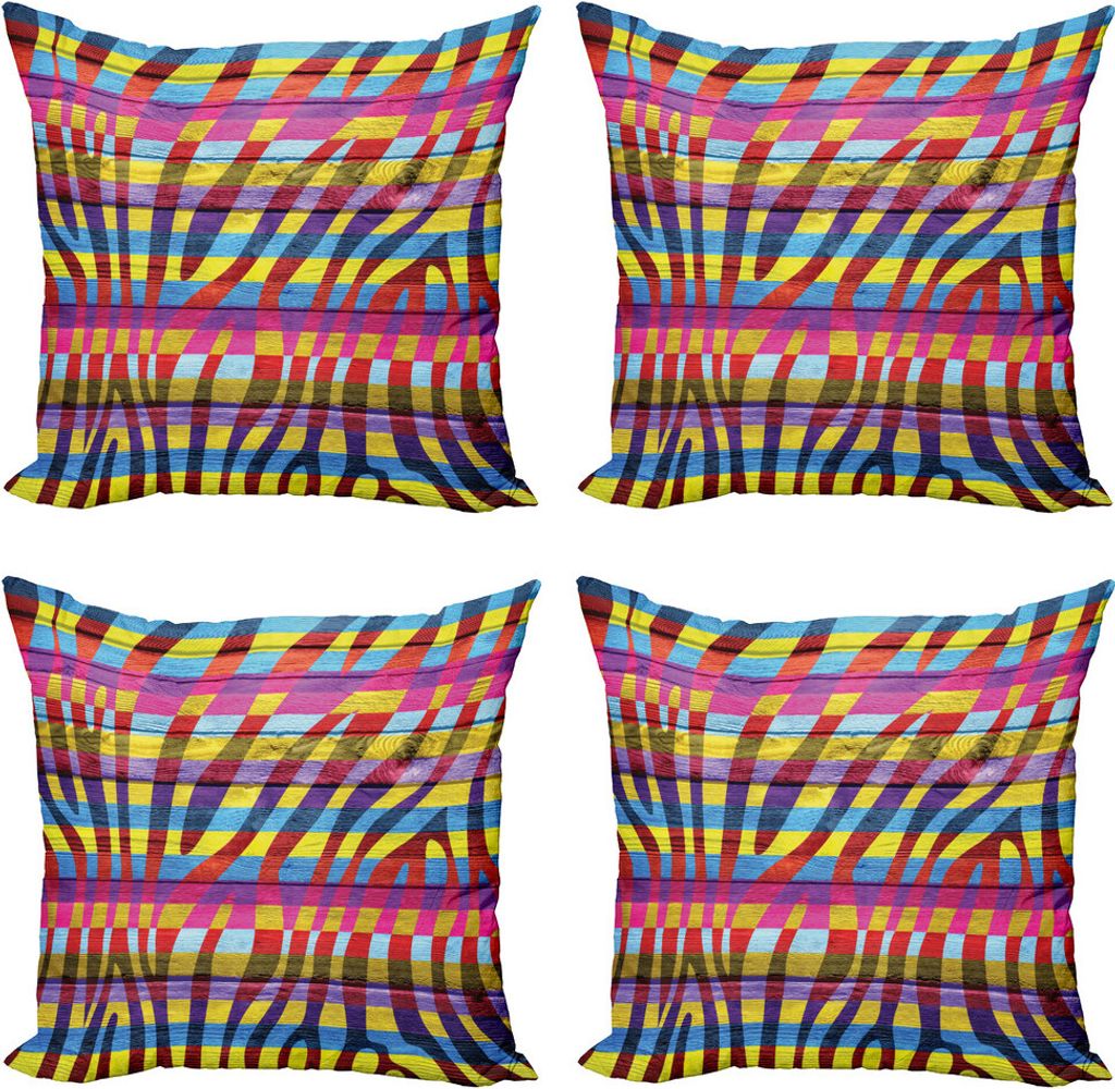 ABAKUHAUS Zebra-Druck Kissenbezug Set (4 Stück), Vibrant kurvige Linien, Moderner Doppelseitiger Digitaldruck, 50 cm x 50 cm, Fuchsia Gelb