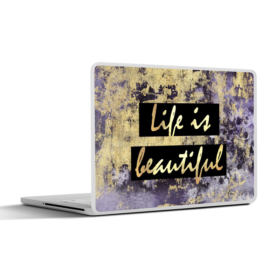 MuchoWow Laptop Aufkleber Sticker Cover Zitate - Leben - Gold 32.5x23.5 cm - Sticker für Laptop - Selbstklebend