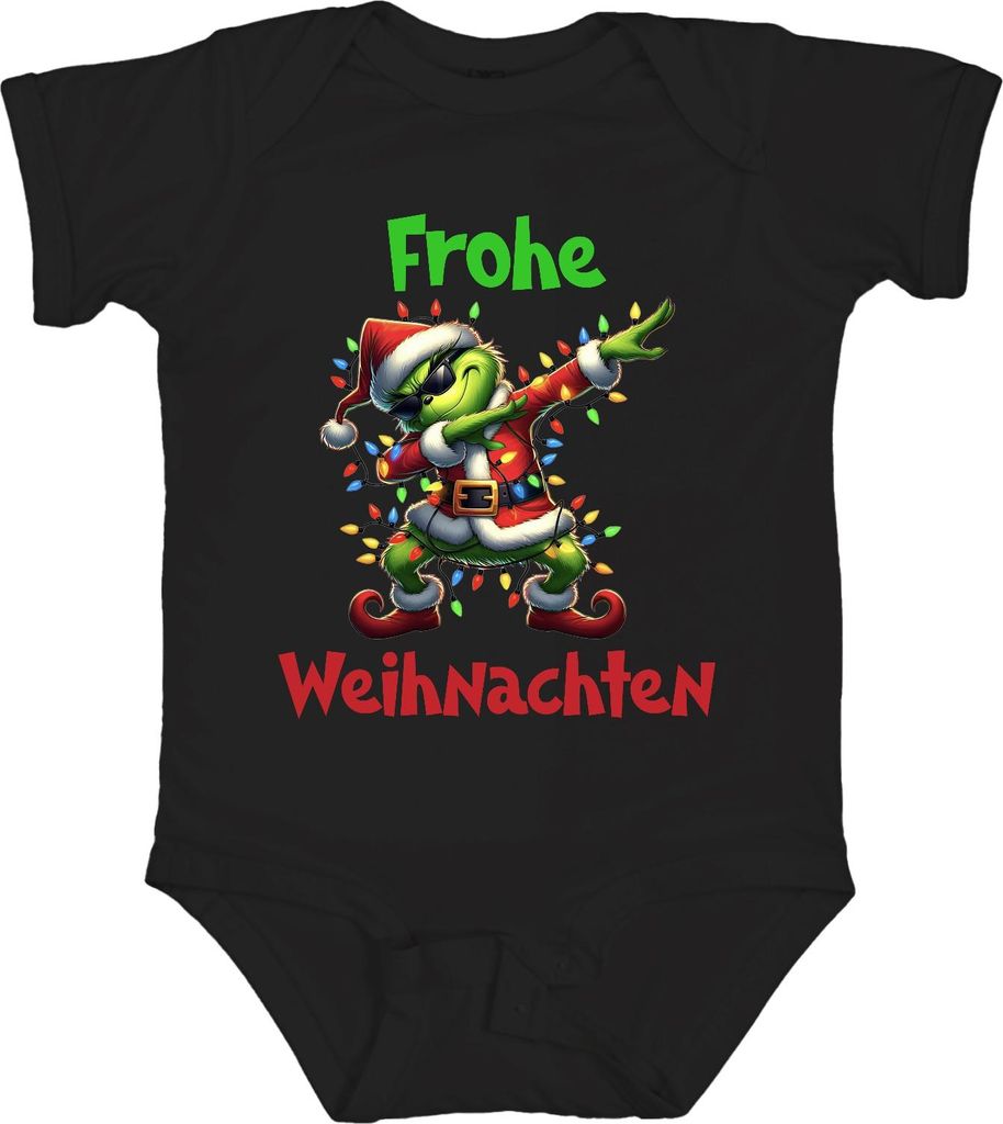 Frohe Weihnachten Dabender Grinch Weihnachtsmann Lichterkette Unisex Baby Body, Schwarz, 3/6