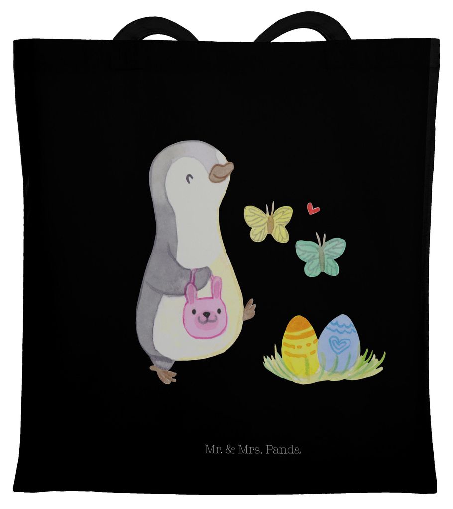 Mr. & Mrs. Panda Tote Bag Pinguin Eier suchen - Schwarz - Geschenk, Schultasche, Tragetasche, Tasche, Ostern, Shopping, Beutel