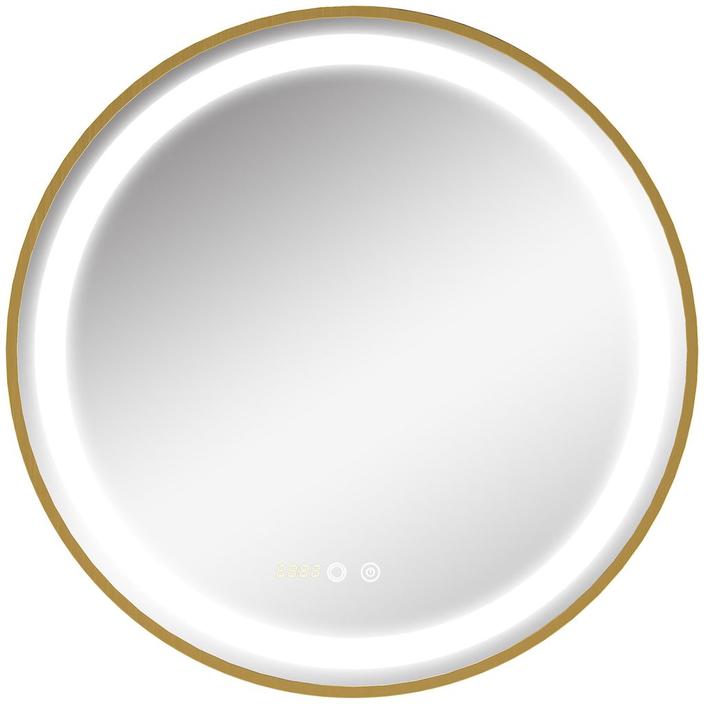 AIORBER Runder LED Badezimmerspiegel 60 cm dimmbar Touchsensor Uhr Memory IP44 Wandspiegel mit Licht Goldrahmen