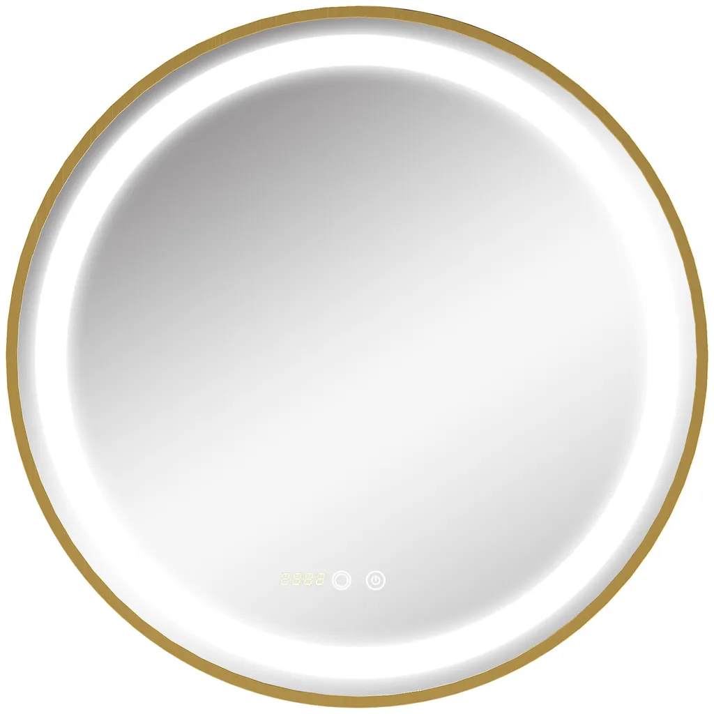 Miroir mural rond LED 60cm pour maquillage avec horloge et tactile