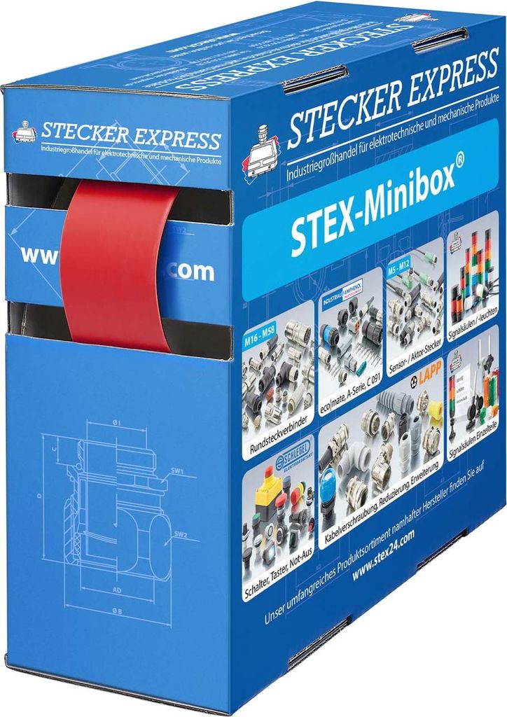 STEX24 Schrumpfschlauch 2:1, Minibox mit 4,0m, rot 19,0/9,5mm, 3/4 Zoll, WSB2 Schrumpftemperatur mind. 110°C,