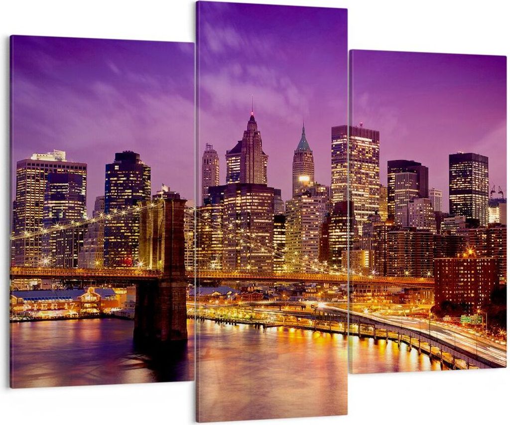 Bild auf Leinwand - Leinwandbild - New york nacht brooklyn brücke - 130x100cm - Wand Bild - Wanddeko - Leinwanddruck - Bilder - Kunstdruck - Leinw...