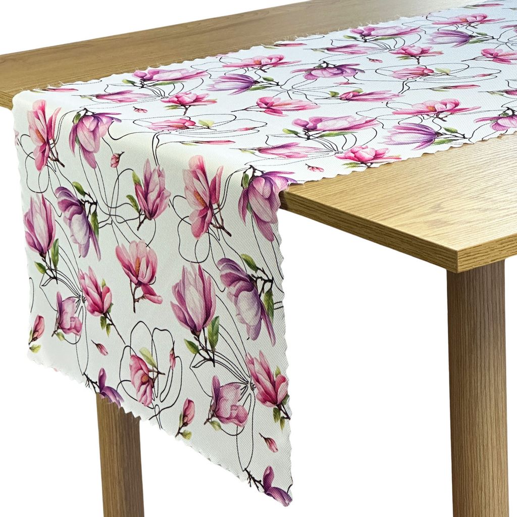 Tischtuchläufer Fleckenabweisende Blumen Magnolie Rosa Bieżniki 50x160 cm