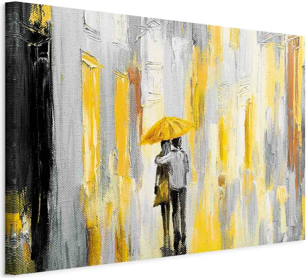 Quadro in tessuto non tessuto - Ombrello innamorato (1 parte) Giallo 90x60 cm persone h-C-0116-b-b