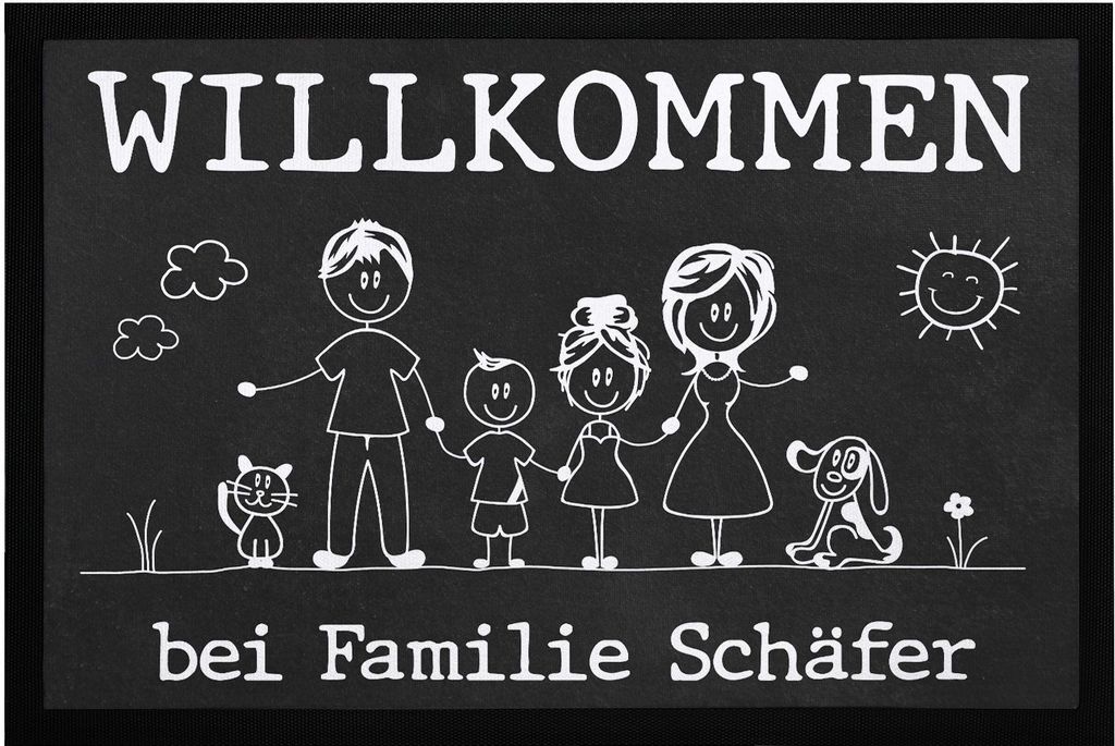 Fußmatte Familie 1, 2, 3 Kinder & mehr + Hund, Katze Produktbild 