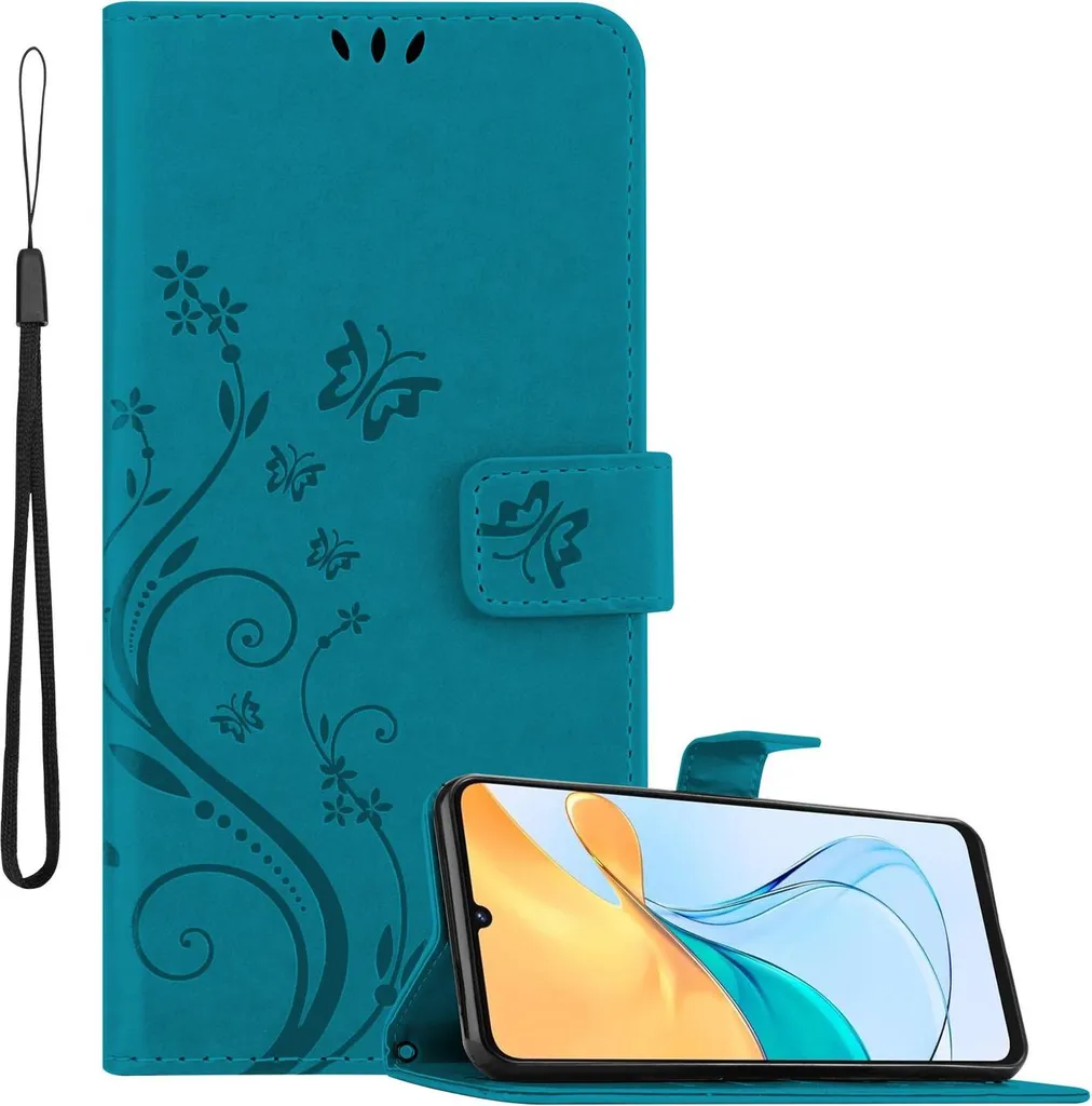 Cadorabo cover per ZTE Blade V50 Vita cover in FLORAL BLUE Cover protettiva dal design floreale con chiusura magnetica, funzione stand e slot per carte di credito Book Case Cover