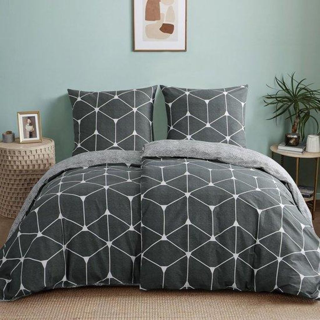 Unyqoos Stylish und bequeme Baumwollbettwäsche mit geometrischem Muster und Reißverschluss für jede Jahreszeit