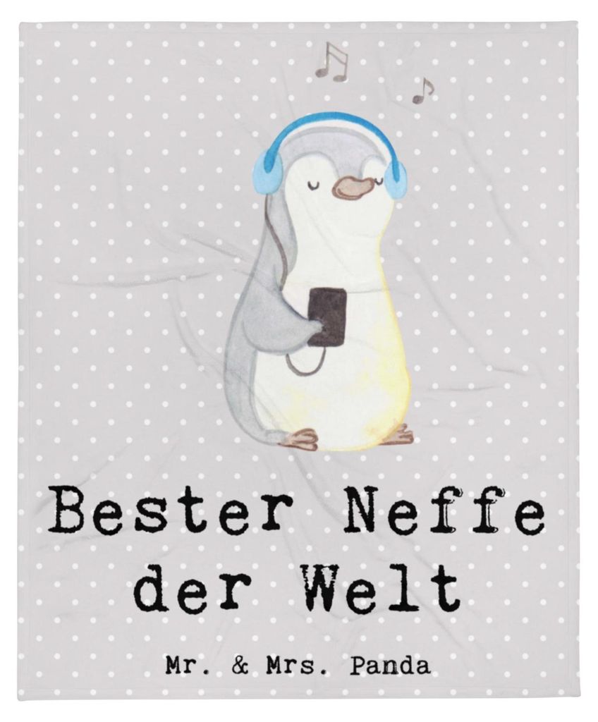 Mr. & Mrs. Panda Tagesdecke Pinguin Bester Neffe der Welt - Grau Pastell - Geschenk, Onkel, Sofaüberwurf, Kuscheldecke, Patenkind, Taufe, Geschenk...