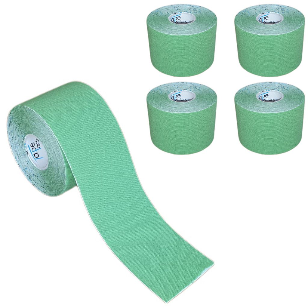 5 Rollen - Tapefactory24 Getting Started Kinesiologie Tape 2,5cm x 5m - grün, Tapes Taping Klebeband Tapeverband Bandage wasserfest