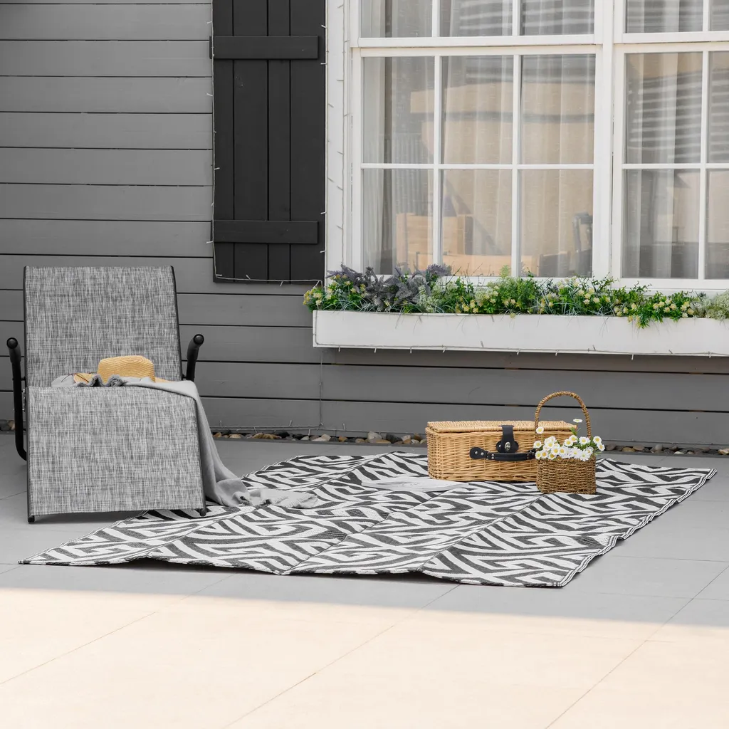 Tapis de terrasse imperméable réversible pour balcon noir et blanc - 8