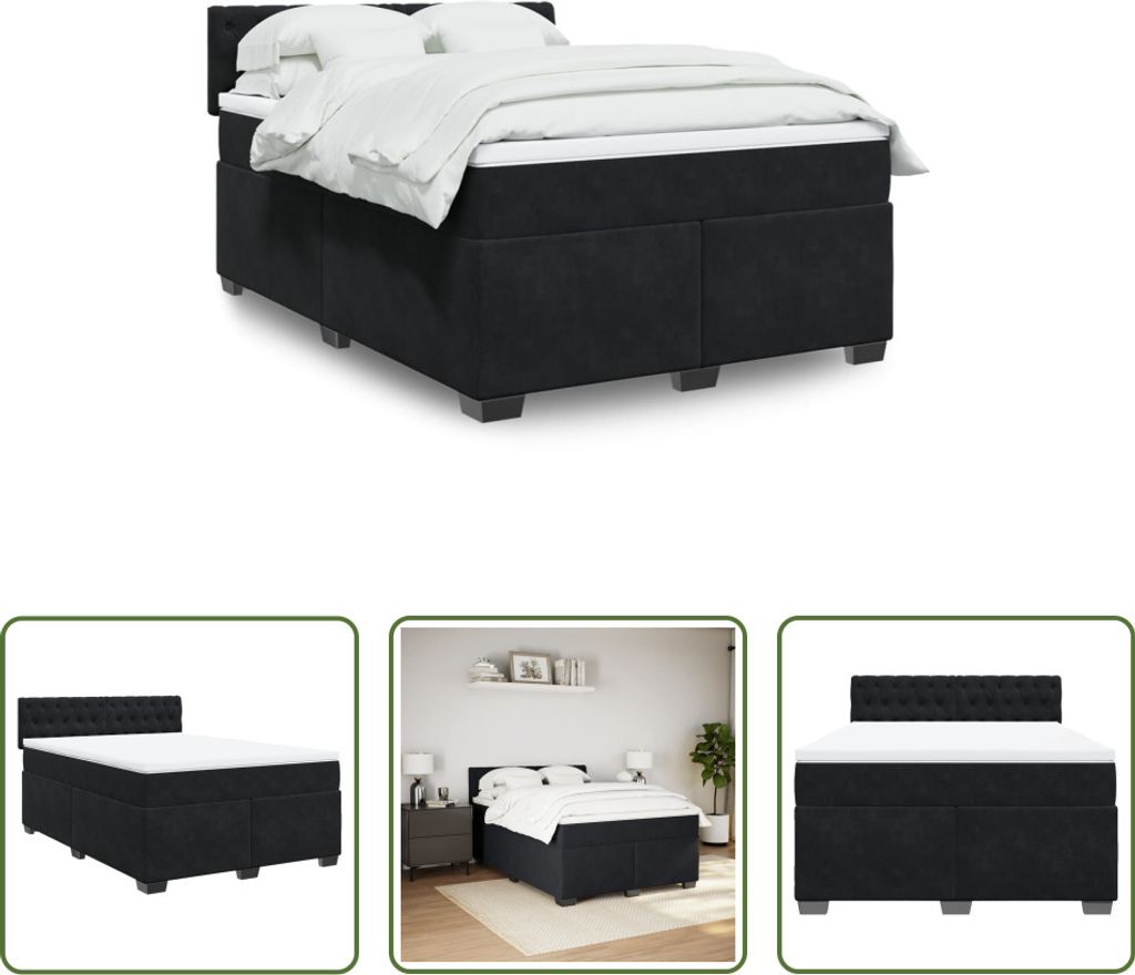 The Living Store Boxspringbett mit Matratze Schwarz 140x190 cm Samt