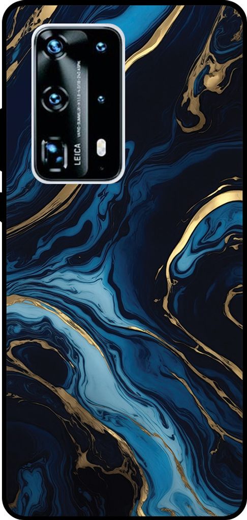 Smartphonica Phone Case Fit für Huawei P40 Pro Plus mit Marmor-Druck - TPU zurück Abdeckung Fall Gold blau Marmor Design - Gold Blau