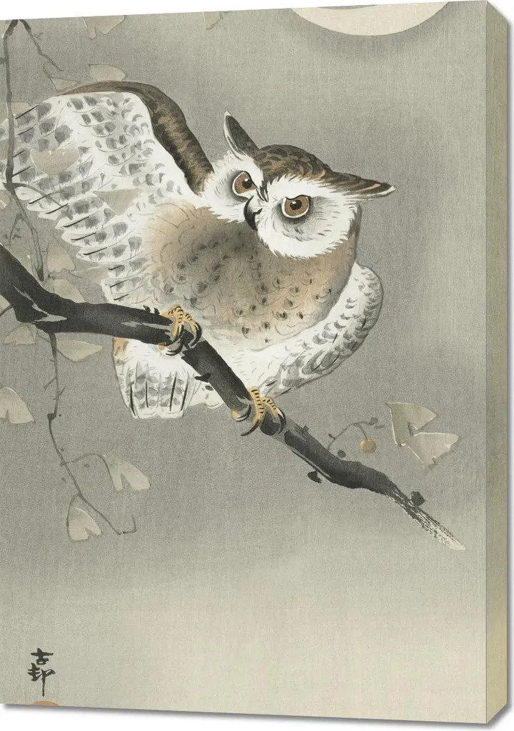 Quadro Long-Eared Owl 2 Koson 70x100 | Arte Giapponese Antica