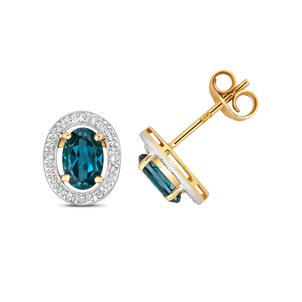 Boucles d'Oreilles Or 375/1000 Diamant et Topaze Bleue Londres TRS28448