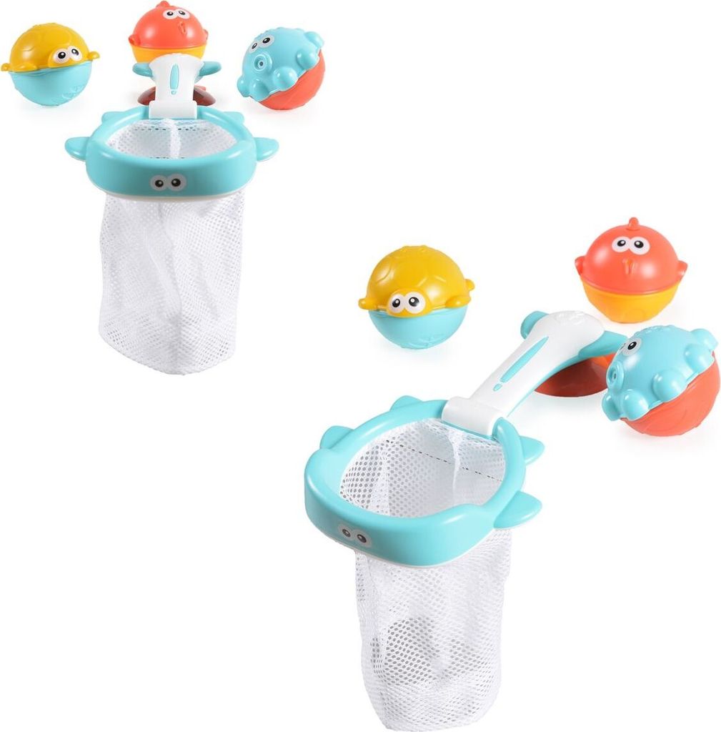 Moni Wasserspielzeug Korb HE0262, 4-teilig, Badespielzeug, 1 Korb, 5 Tierbälle blau