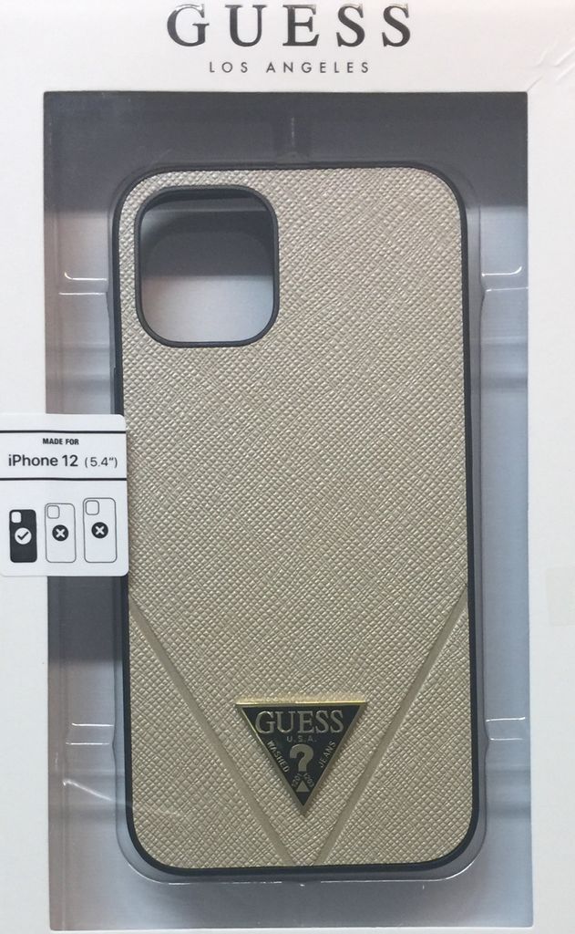 Guess Apple Tasche GUHCP12SVSATMLLG iPhone 12 mini gold/hellgold Hartschale Saffiano