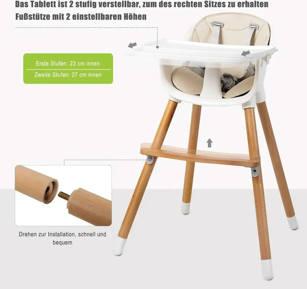 Chaise haute pour manger à table avec bébé - Modèle bois transformable blanc - 3