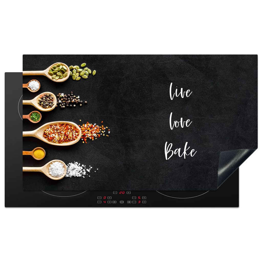 KitchenYeah Herdabdeckplatte Sprichwörter - Leben Liebe Backen - Induktionsschutz - Abdeckplatte für Kochfeld - Zitate , 89x51cm, Küche Deko, ...