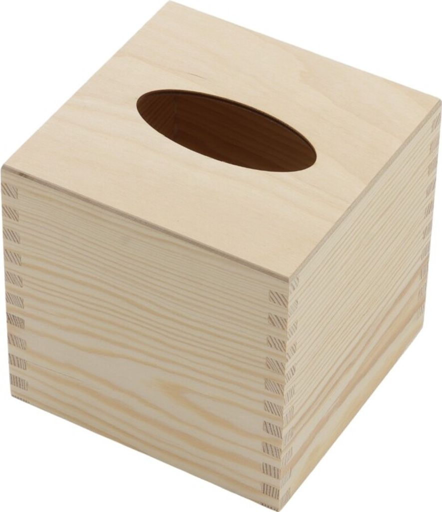 Quadratische Taschentücherbox aus rohem Kiefernholz, Produktbild 