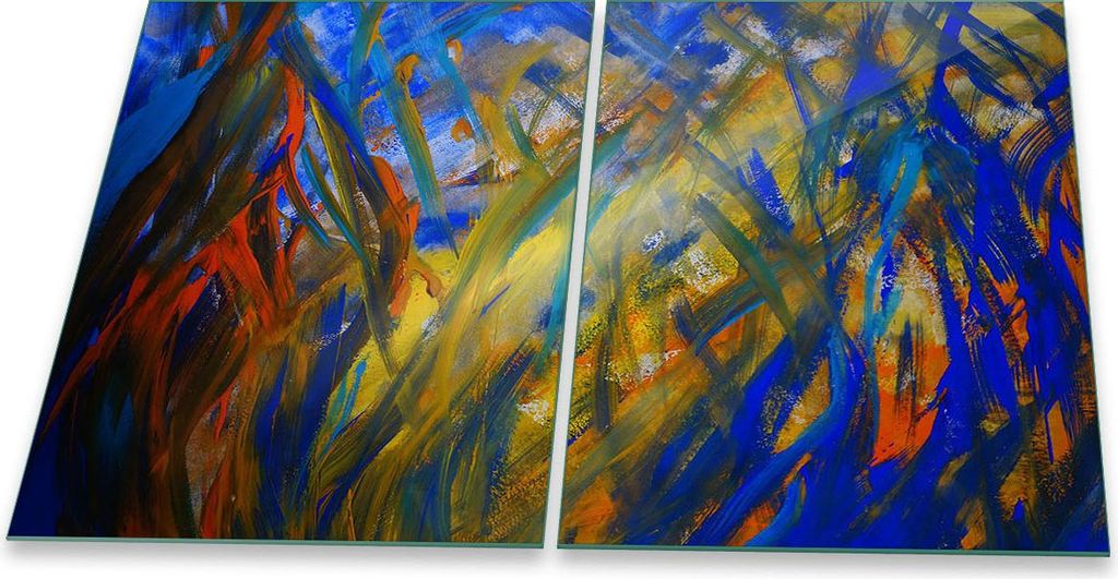 Herdabdeckplatte Glaskeramik 2-Teilig 2x40x52 Abstrakt Blau Abdeckung Spritzschutz