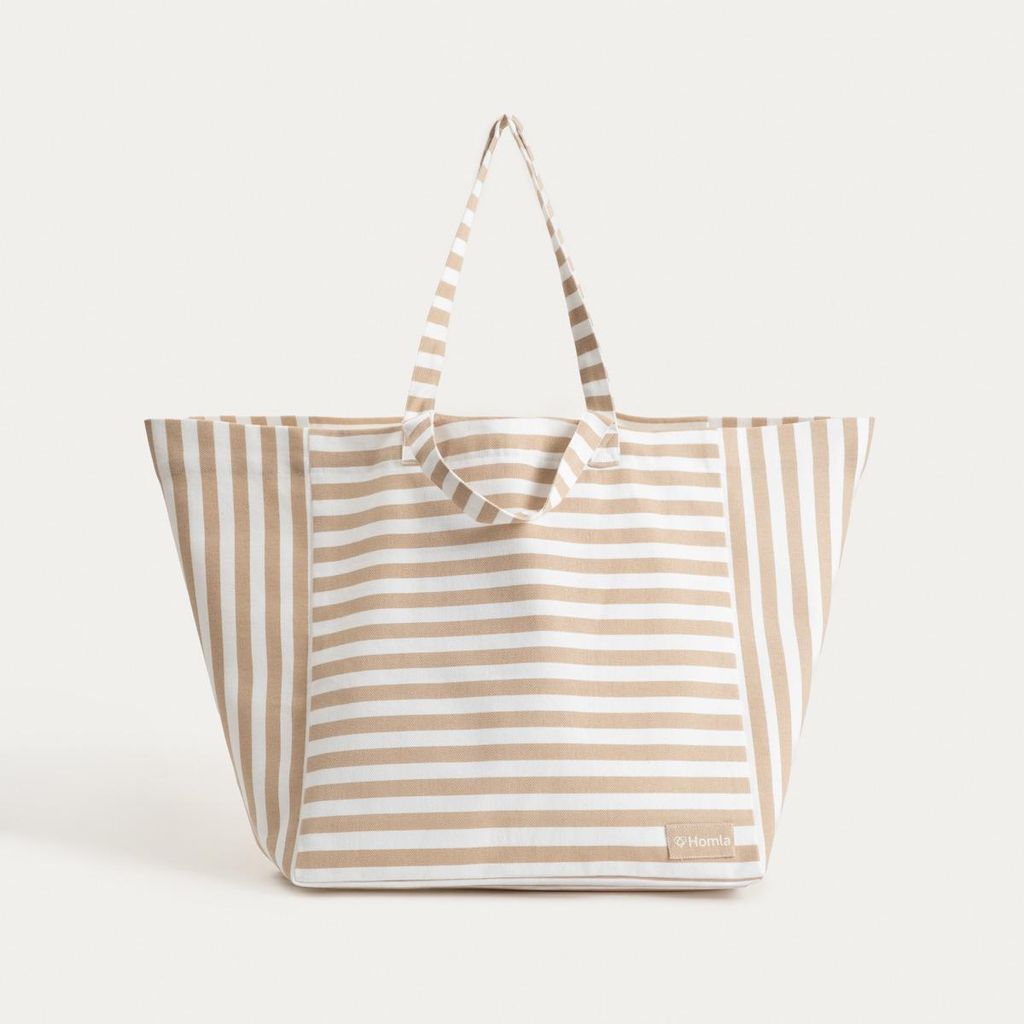 HOMLA TAVI Strandtasche aus Baumwolle mit beigen Streifen Produktbild 