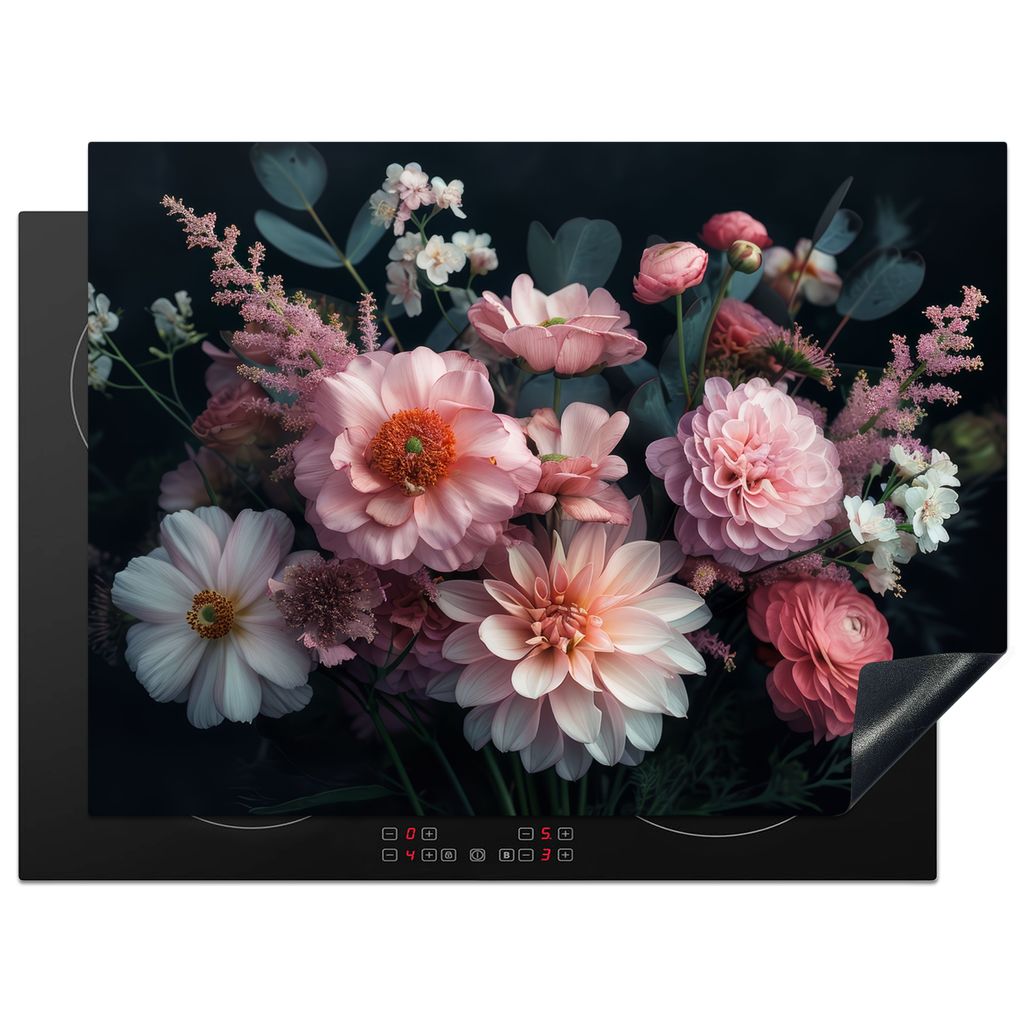 KitchenYeah Herdabdeckplatte Blumen - Rosa - Natur , 71x52cm, Küche Deko, Glaskeramikkochfeld Herdabdeckung, Abdeckplatte fùr Kochfeld