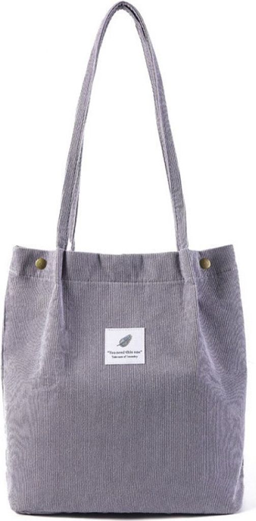 Damen Cord Shopper Tasche in Lila-Grau, Große Umhängetasche, Schultertasche, Handtasche, Tragetasche - Grau
