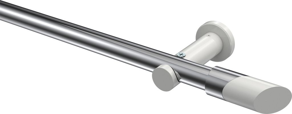 Interdeco Gardinenstange / Vorhangstange Chrom / Weiß, Typ Platon Verano (Schräge Bicolor) ohne Ringe, 20 mm Ø 1-läufig, 140 cm